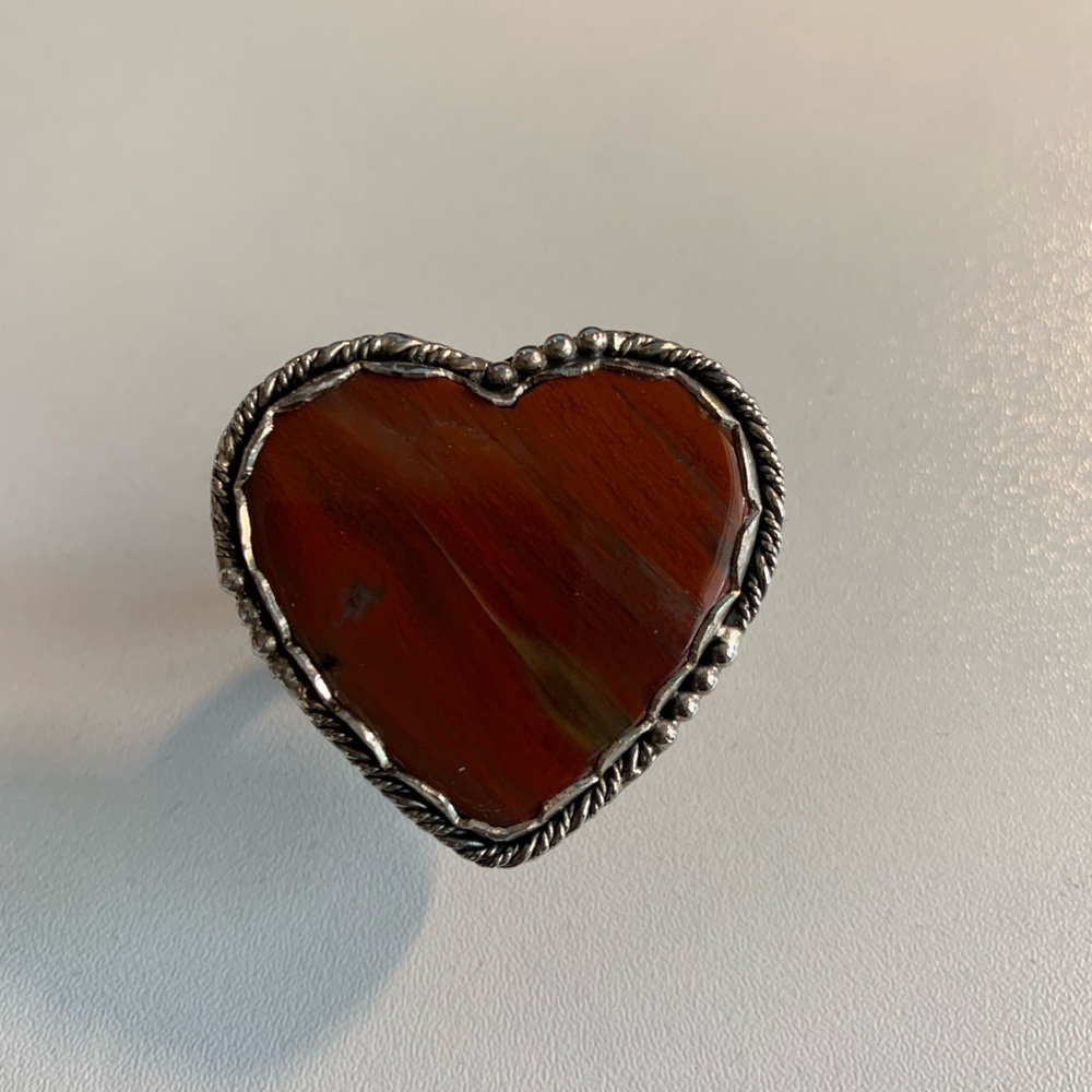 Sterling Silver 925 Red Jasper Heart Ring